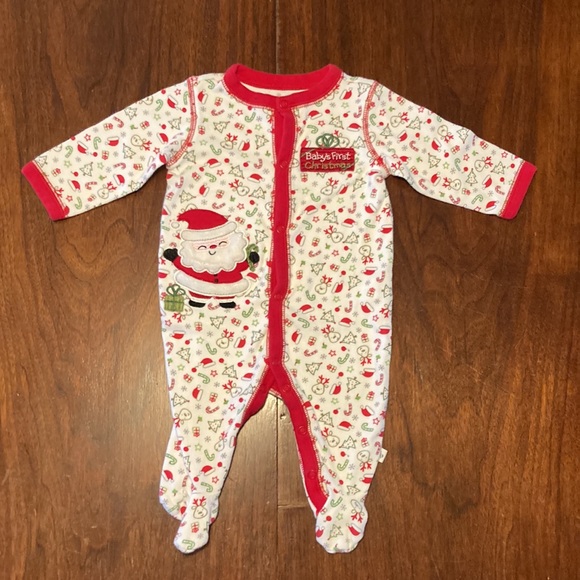 Set of (2) Baby Christmas Outfits Carter’s onesie 9M First Moments Footsie 3M - Picture 2 of 16